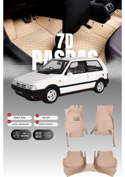 Fiat Uno (1994-2001) 7d Deri Havuzlu Oto Paspas | Tam Koruma,araca Özel & Hızlı Montaj