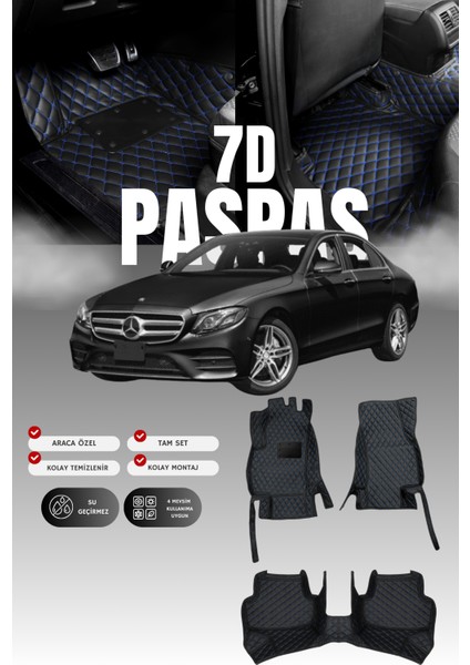 Mercedes E200 / W213 (2016-2023) 7d Deri Havuzlu Oto Paspas | Tam Koruma,araca Özel & Hızlı Montaj