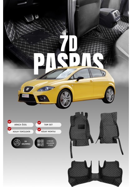 Seat Leon Cupra (2006-2012) 7d Deri Havuzlu Oto Paspas | Tam Koruma,araca Özel & Hızlı Montaj