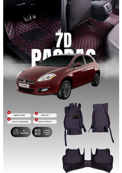Fiat Bravo (2007-2014) 7d Deri Havuzlu Oto Paspas | Tam Koruma,araca Özel & Hızlı Montaj