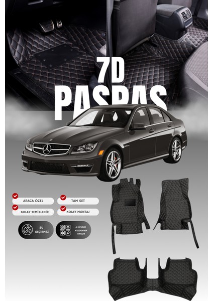 Mercedes C180 / W204 (2007-2014) 7d Deri Havuzlu Oto Paspas | Tam Koruma & Hızlı Montaj