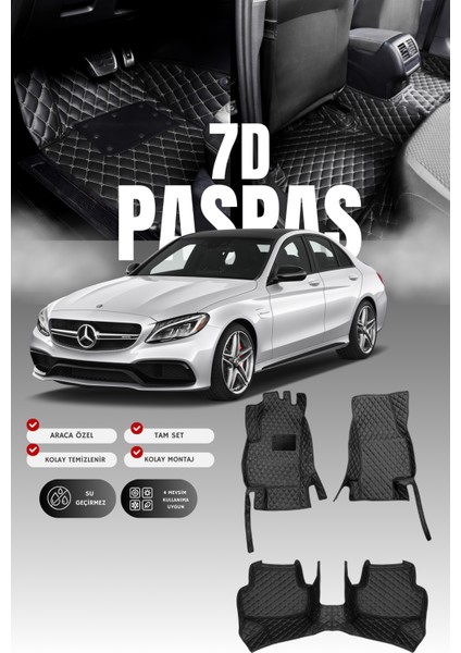 Mercedes C200 / W205 (2014-2021) 7d Deri Havuzlu Oto Paspas | Tam Koruma,araca Özel & Hızlı Montaj