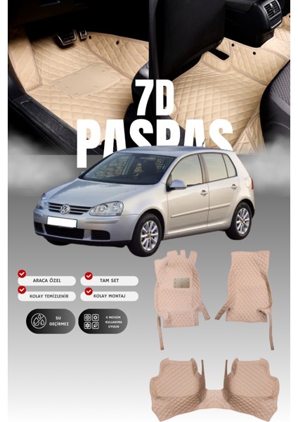 Volkswagen Golf 5 (2004-2009) 7d Deri Havuzlu Oto Paspas | Tam Koruma,araca Özel & Hızlı Montaj