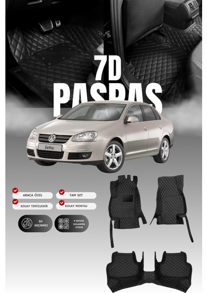 Volkswagen Jetta (2006-2010) 7d Deri Havuzlu Oto Paspas | Tam Korum,araca Özel Kesim& Hızlı Montaj