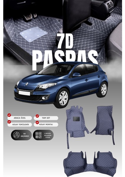 Renault Megane 3 (2009-2016) 7d Deri Havuzlu Oto Paspas | Tam Koruma,araca Özel Kesim & Hızlı Montaj