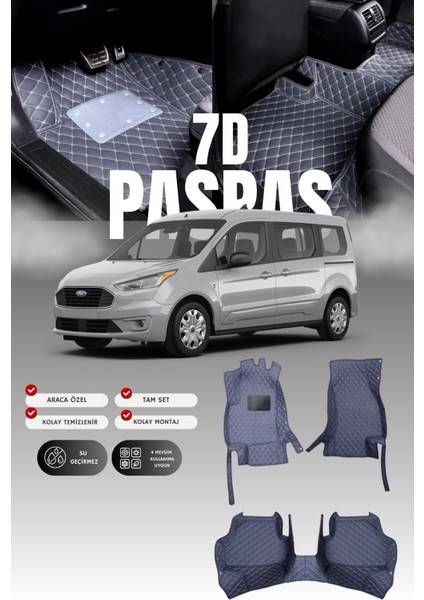 Ford Tourneo Connect (2013-2022) 7d Deri Havuzlu Oto Paspas | Tam Koruma & Hızlı Montaj