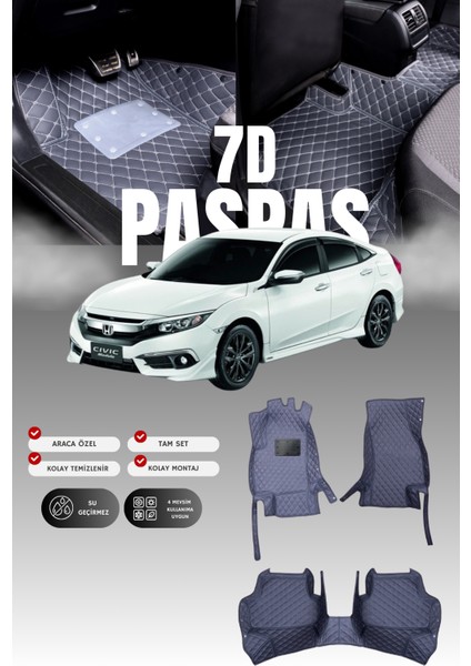 Honda Civic Fc5 (2016-2021) 7d Deri Havuzlu Oto Paspas | Tam Koruma,araca Özel & Hızlı Montaj