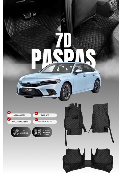 Honda Civic Fe1 (2021 ve Sonrası) 7d Deri Havuzlu Oto Paspas | Tam Koruma,araca Özel & Hızlı Montaj