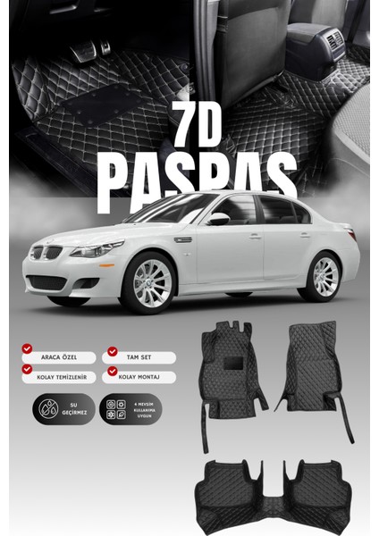Bmw 5 Serisi E60 (2003-2010) 7d Deri Havuzlu Oto Paspas | Tam Koruma,araca Özel & Hızlı Montaj