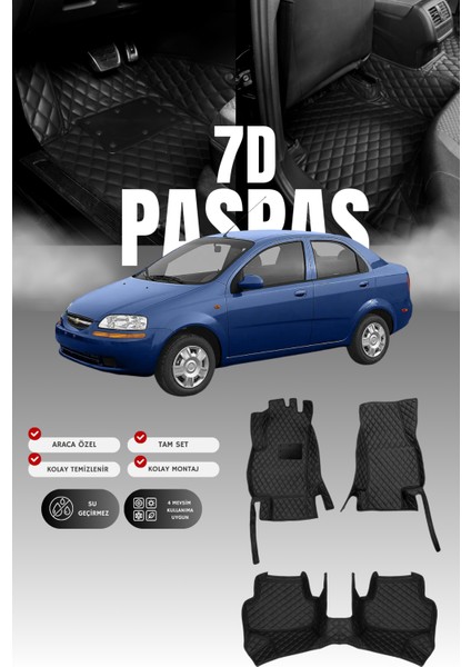 Chevrolet Kalos (2002-2008) 7d Deri Havuzlu Oto Paspas | Tam Koruma,araca Özel & Hızlı Montaj