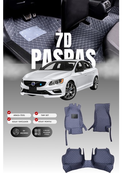 Volvo S60 (2010-2018) 7d Deri Havuzlu Oto Paspas | Tam Koruma,araca Özel & Hızlı Montaj