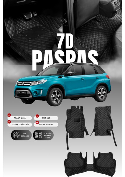 Suzuki Vitara (2015-2024) 7d Deri Havuzlu Oto Paspas | Tam Koruma,araca Özel & Hızlı Montaj