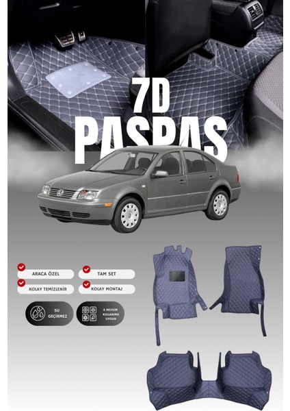 Volkswagen Bora (1999-2005) 7d Deri Havuzlu Oto Paspas | Tam Koruma,araca Özel & Hızlı Montaj