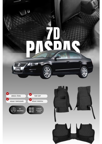Volkswagen Passat B6 (2006-2010) 7d Deri Havuzlu Oto Paspas | Tam Korum,araca Özel & Hızlı Montaj