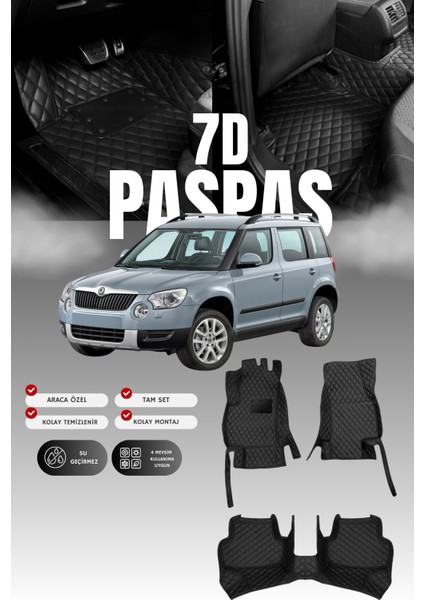 Skoda Yeti (2009-2017) 7d Deri Havuzlu Oto Paspas | Tam Koruma,araca Özel & Hızlı Montaj