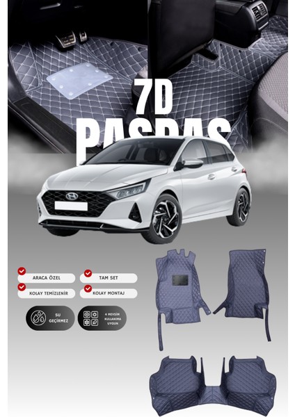 Hyundai I20 (2020 ve Sonrası) 7d Deri Havuzlu Oto Paspas | Tam Koruma,araca Özel Kesim & Hızlı Montaj