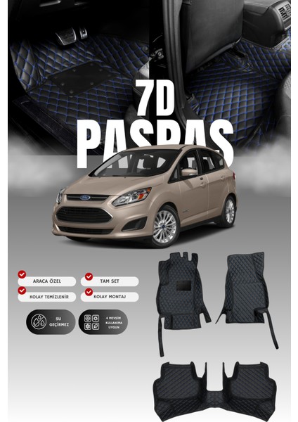 Ford C-Max (2010-2019) 7d Deri Havuzlu Oto Paspas | Tam Koruma,araca Özel & Hızlı Montaj