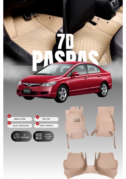 Honda Civic Fd6 (2006-2011) 7d Deri Havuzlu Oto Paspas | Tam Koruma,araca Özel & Hızlı Montaj