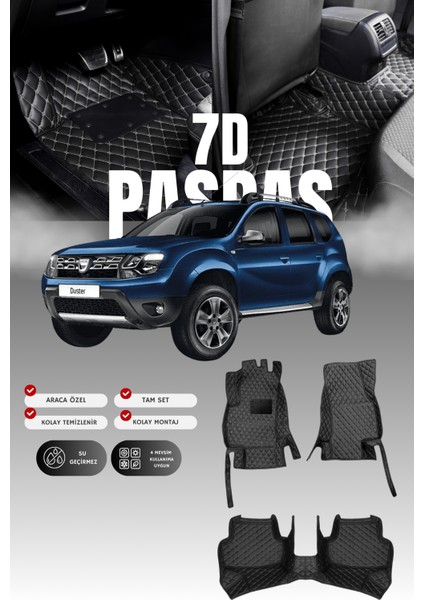 Dacia Duster (2010-2017) 7d Deri Havuzlu Oto Paspas | Tam Koruma,araca Özel & Hızlı Montaj
