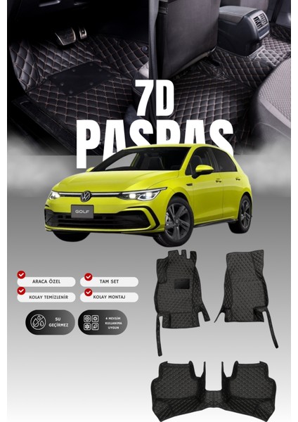 Volkswagen Golf 8 Hibrit (2021 ve Sonrası) 7d Deri Havuzlu Oto Paspas | Tam Korum & Hızlı Montaj