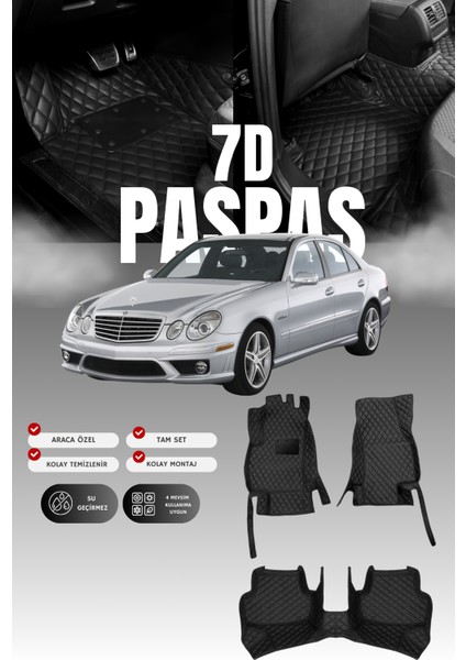 Mercedes E200 / W211 (2002-2009) 7d Deri Havuzlu Oto Paspas | Tam Koruma,araca Özel & Hızlı Montaj