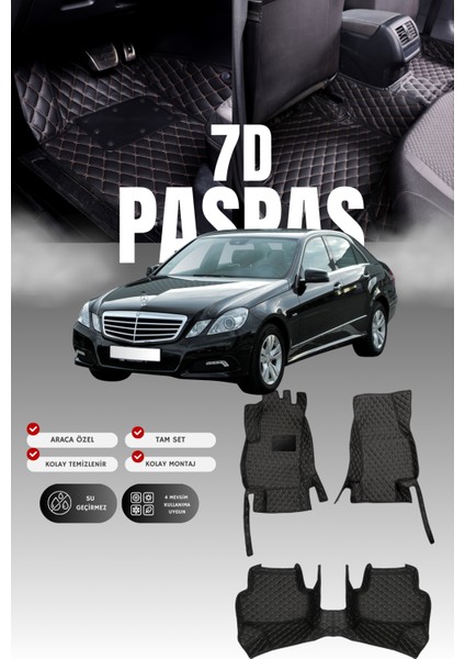 Mercedes E200 / W212 (2009-2016) 7d Deri Havuzlu Oto Paspas | Tam Koruma,araca Özel & Hızlı Montaj