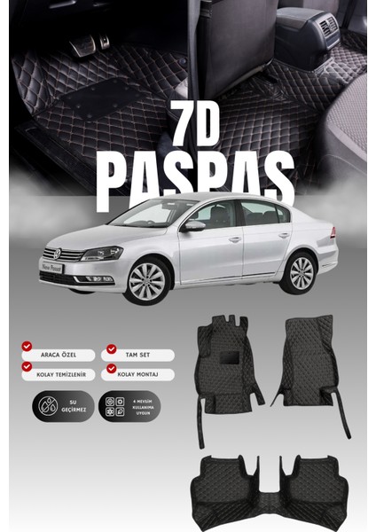 Volkswagen Passat B7 (2011-2014) 7d Deri Havuzlu Oto Paspas | Tam Korum,araca Özel & Hızlı Montaj