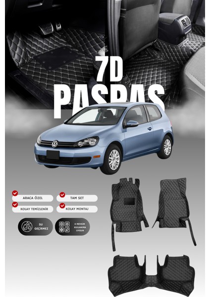 Volkswagen Golf 6 (2009-2012) 7d Deri Havuzlu Oto Paspas | Tam Koruma,araca Özel & Hızlı Montaj