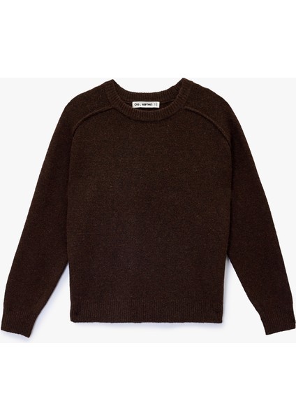 Uzun Kollu Bisiklet Yaka Dikiş Detaylı Basic Triko Kazak