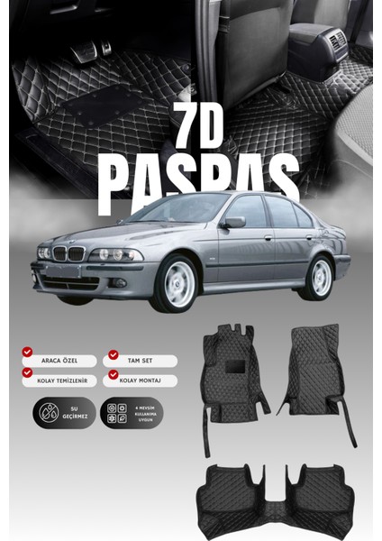 Bmw 5 Serisi E39 (1995-2003) 7d Deri Havuzlu Oto Paspas | Tam Koruma,araca Özel & Hızlı Montaj