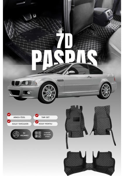Bmw 3 Serisi E46 (1998-2005) 7d Deri Havuzlu Oto Paspas | Tam Koruma,araca Özel & Hızlı Montaj