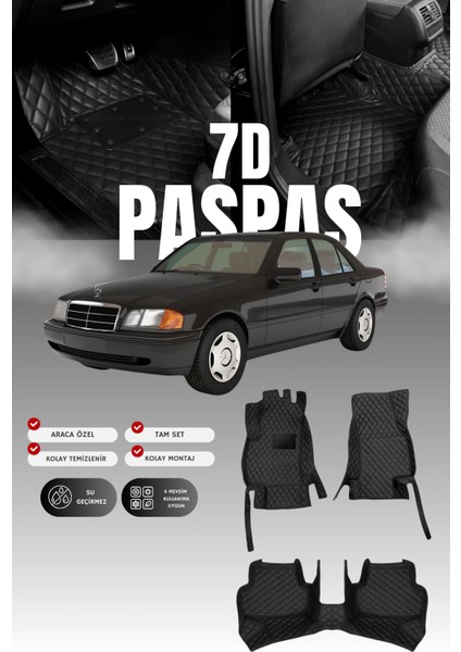 Mercedes C180 / W202 (1993-2000) 7d Deri Havuzlu Oto Paspas | Tam Koruma & Hızlı Montaj