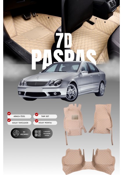 Mercedes C200 / W203 (2000-2007) 7d Deri Havuzlu Oto Paspas | Tam Koruma,araca Özel & Hızlı Montaj