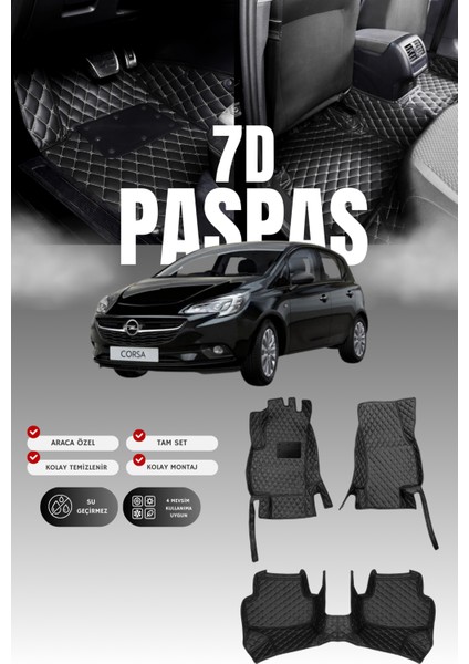 Opel Corsa E (2014-2019) 7d Deri Havuzlu Oto Paspas | Tam Koruma,araca Özel & Hızlı Montaj