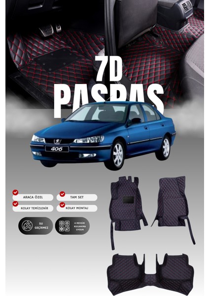 Peugeot 406 (1995-2004) 7d Deri Havuzlu Oto Paspas | Tam Koruma,araca Özel Kesim & Hızlı Montaj