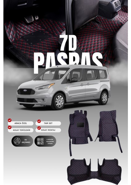 Ford Tourneo Connect (2013-2022) 7d Deri Havuzlu Oto Paspas | Tam Koruma & Hızlı Montaj