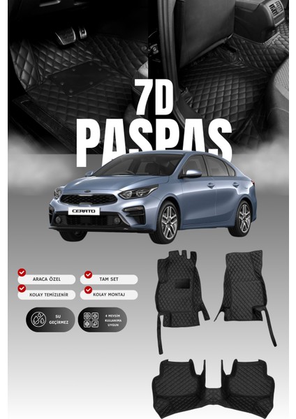 Kia Cerato (2018-2024) 7d Deri Havuzlu Oto Paspas | Tam Koruma,araca Özel Kesim & Hızlı Montaj