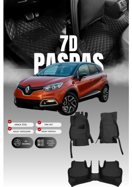 Renault Captur (2013-2019) 7d Deri Havuzlu Oto Paspas | Tam Koruma,araca Özel & Hızlı Montaj