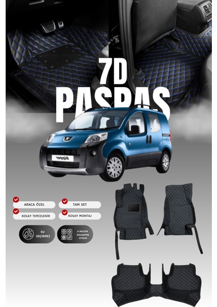Peugeot Bipper (2008-2016) 7d Deri Havuzlu Oto Paspas | Tam Koruma,araca Özel & Hızlı Montaj