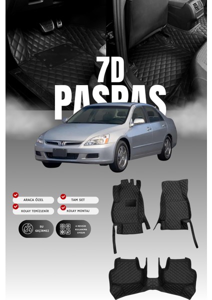 Honda Accord (2002-2007) 7d Deri Havuzlu Oto Paspas | Tam Koruma,araca Özel & Hızlı Montaj