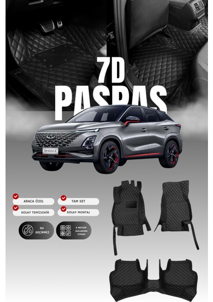 Chery Omada 5 Elektrikli (2022 ve Sonrası) 7d Deri Havuzlu Oto Paspas | Tam Koruma & Hızlı Montaj