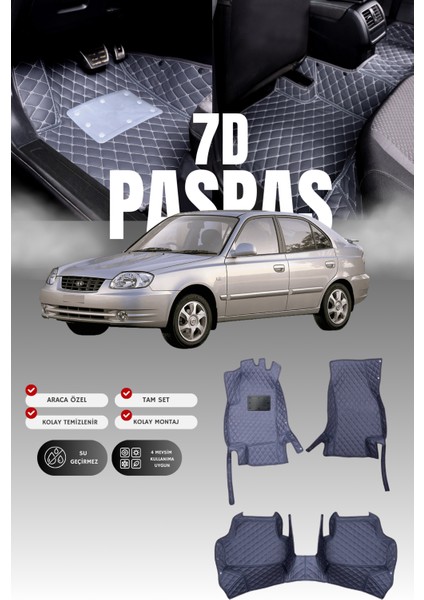 Hyundai Accent Admire (2003-2006) 7d Deri Havuzlu Oto Paspas | Tam Koruma & Hızlı Montaj