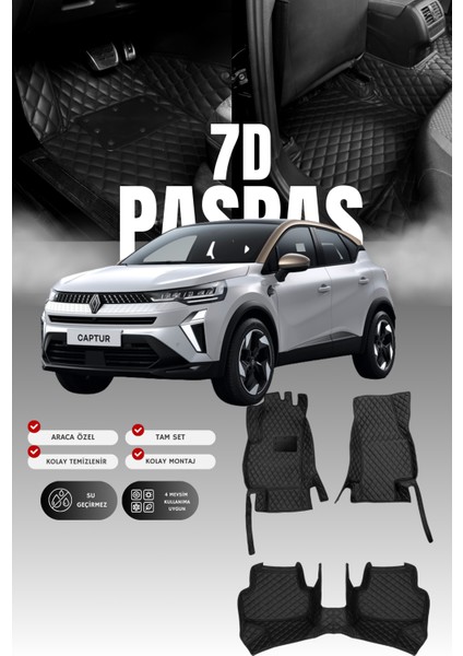 Renault Captur (2020 ve Sonrası) 7d Deri Havuzlu Oto Paspas | Tam Koruma,araca Özel & Hızlı Montaj