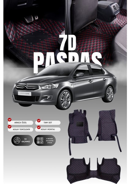 Citroen C-Elysee (2012-2023) 7d Deri Havuzlu Oto Paspas | Tam Koruma,araca Özel & Hızlı Montaj