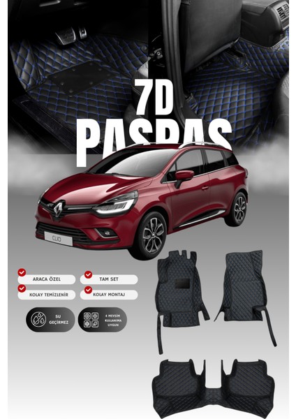 Renault Clio 4 Station Wagon (2012-2019) 7d Deri Havuzlu Oto Paspas | Tam Koruma & Hızlı Montaj