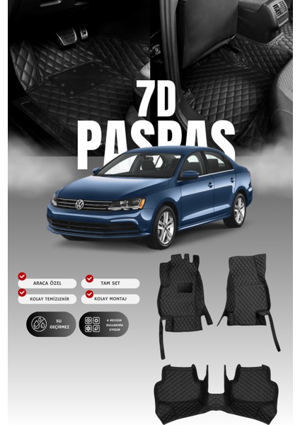 Volkswagen Jetta (2011-2018) 7d Deri Havuzlu Oto Paspas | Tam Korum,araca Özel Kesim& Hızlı Montaj
