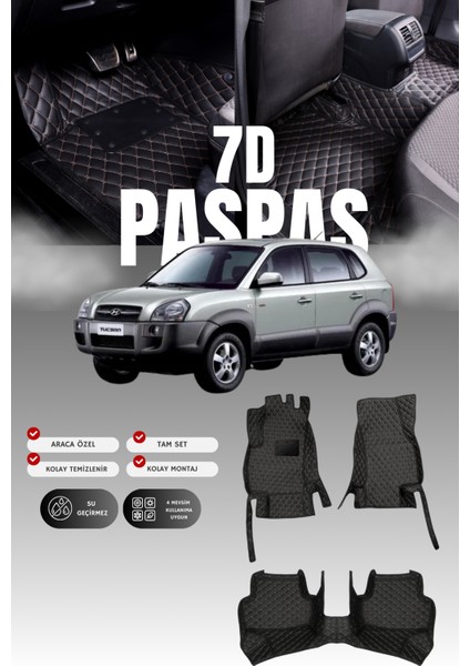 Hyundai Tucson (2004-2009) 7d Deri Havuzlu Oto Paspas | Tam Koruma,araca Özel Kesim & Hızlı Montaj