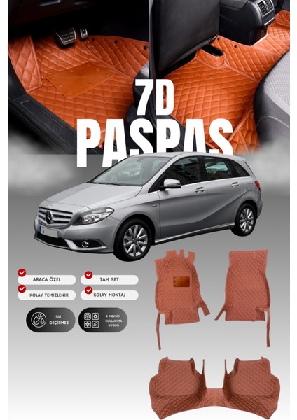 Mercedes B180 / W246 (2011-2018) 7d Deri Havuzlu Oto Paspas | Tam Koruma & Hızlı Montaj
