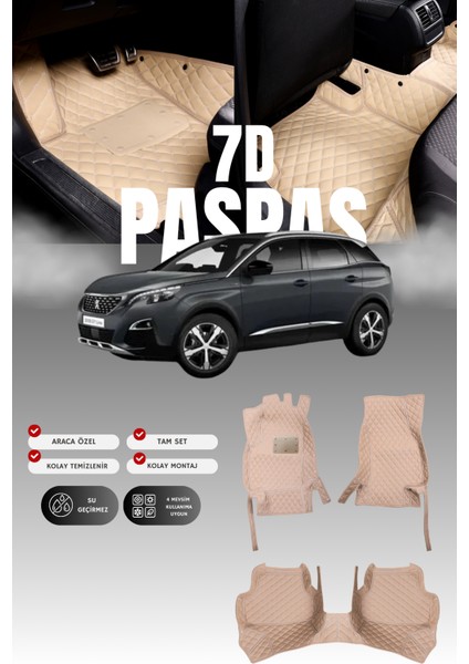 Peugeot 3008 (2016-2020) 7d Deri Havuzlu Oto Paspas | Tam Koruma,araca Özel Kesim & Hızlı Montaj