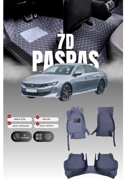 Peugeot 508 (2019 ve Sonrası) 7d Deri Havuzlu Oto Paspas | Tam Koruma,araca Özel & Hızlı Montaj
